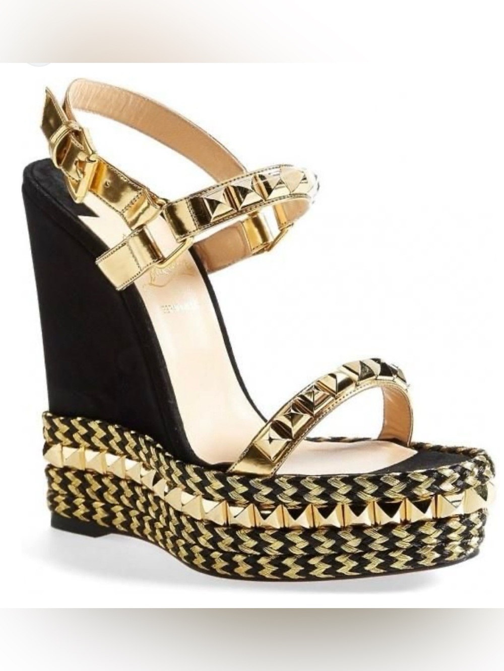Christian Louboutin gold Gold and Black Studded Wedge Sandals